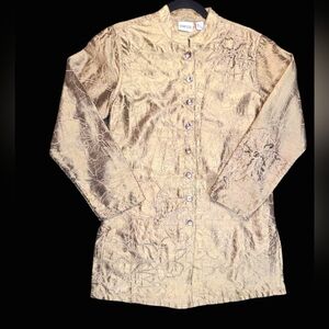 Chico's Metallic Gold 100% Silk Embroidered And Beaded Top Size 0 (S/M)